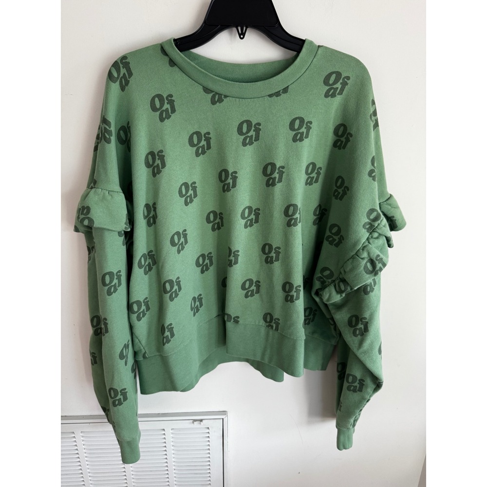 Lazy Oaf Logo Ruffle Sweatshirt Womens Green size XXXL Long Sleeve Pullover